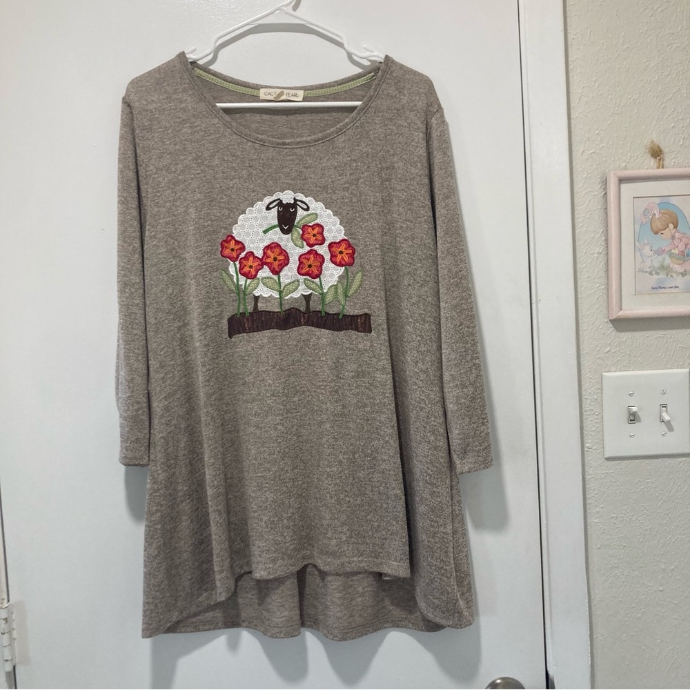 Cactus + Pearl Cute Sheep and Floral Tunic Top